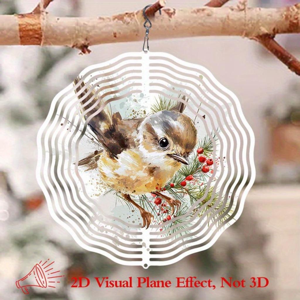 Металлический колокольчик ветра с вращающейся сосновой веткой и дизайном птицы, деревенский декор для улицы, сада, патио, не требует батареек, праздничный подарок