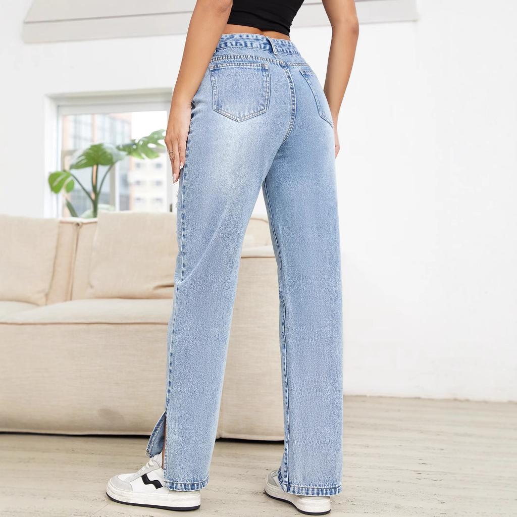 Women's Pant Casual Straight High Waist Thin Jeans Trousers