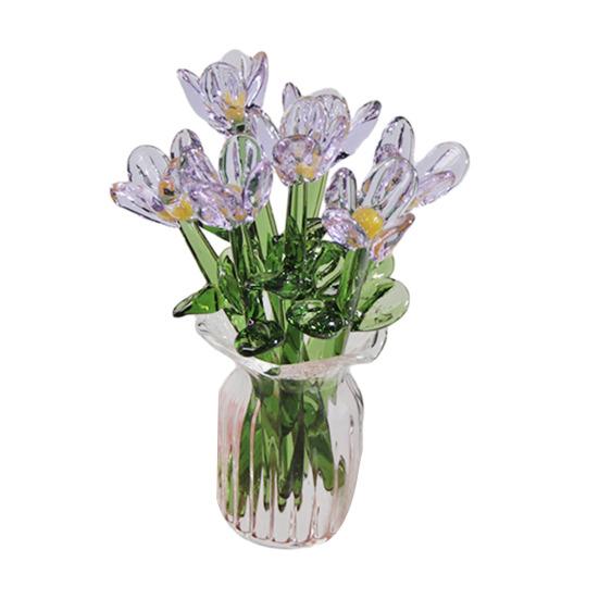 Glass Flower Bouquet with Vase Hand-Blown Mini Flower Decoration Home Living Room Handmade Simulation Floral Ornament with