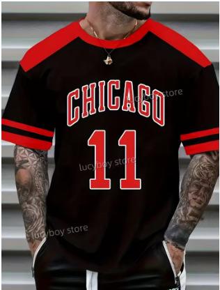 Men's Casual 3D Chicago No. 11 Printed T-Shirt Men's Short Sleeve Sportswear T-Shirt Vintage Extra Large