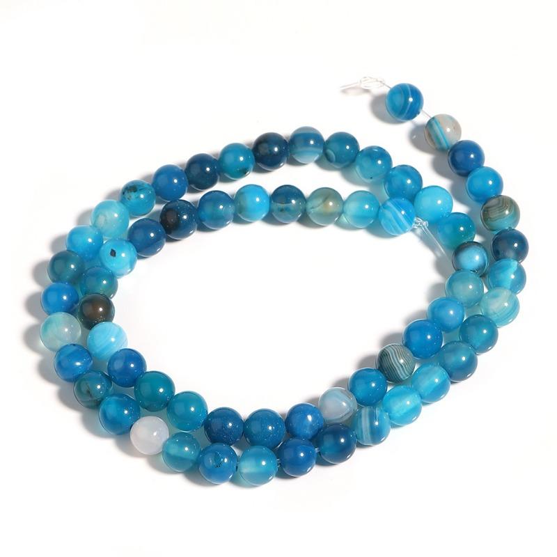 Ocean Blue Banded Stripe Onyx Agate Stone Beads 4-12mm Loose Beads for Jewelry Making Bracelet Accessories DIY