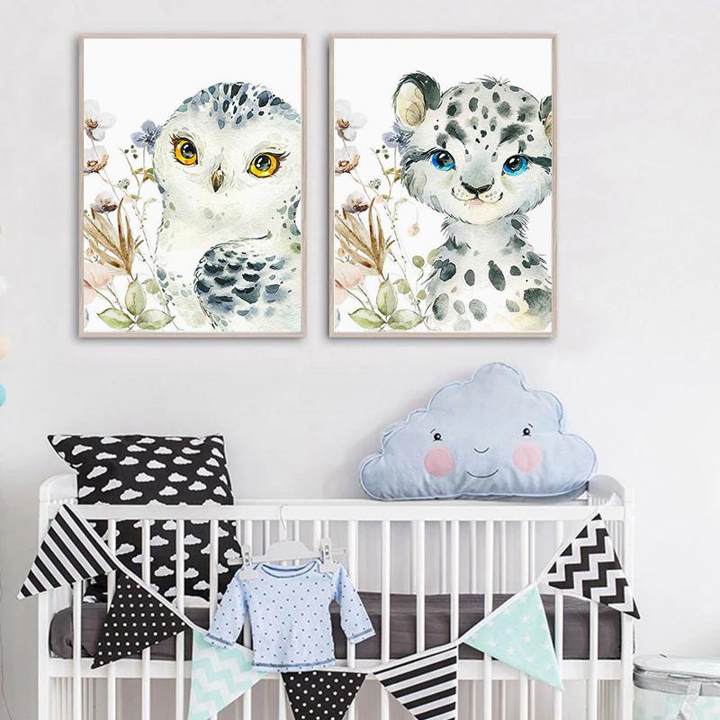 Personalized Poster Baby Name Custom Canvas Painting Print Lion Elephant Raccoon Rabbit Wall Art Decoration Kids Bedroom Picture