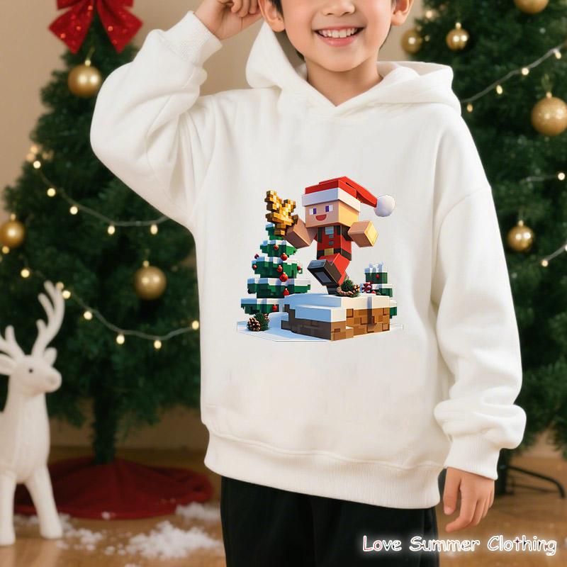 Christmas Gift Hoodie for Kids 4-14Years Boys Girls Lightweight Polyester Pullover with Holiday Print Party Costume Santa Claus Christmas Tree Graphic