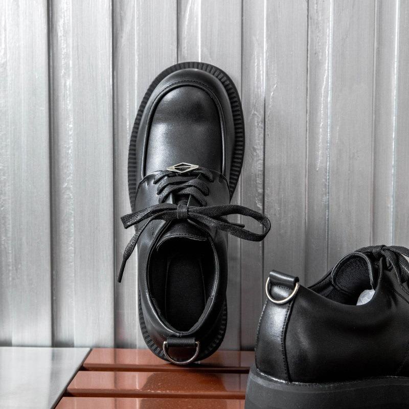 Original Niche Leather Big Head Derby Shoes Men's Round Head Platform Small Leather Shoes Business Leisure Versatile Commuter Trendy Shoes