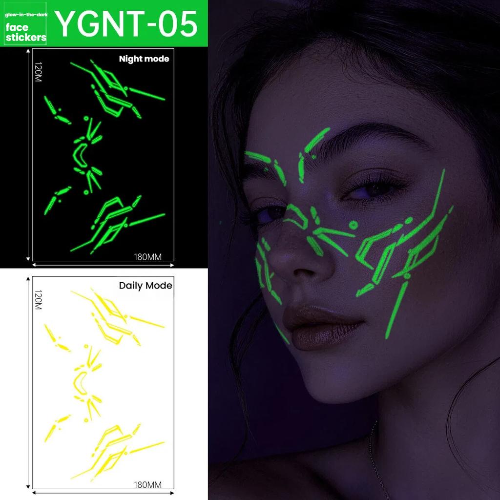 Luminous Face Temporary Tattoo Stickers, Halloween Party Glow In The Dark Face Decor, Multiple Patterns