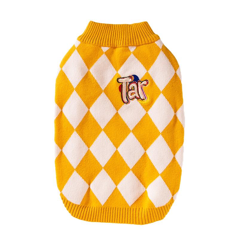 Осенне-зимний свитер в клетку для собак Корги Средний и маленький Теплый вязаный свитер Такса Одежда для питомцев