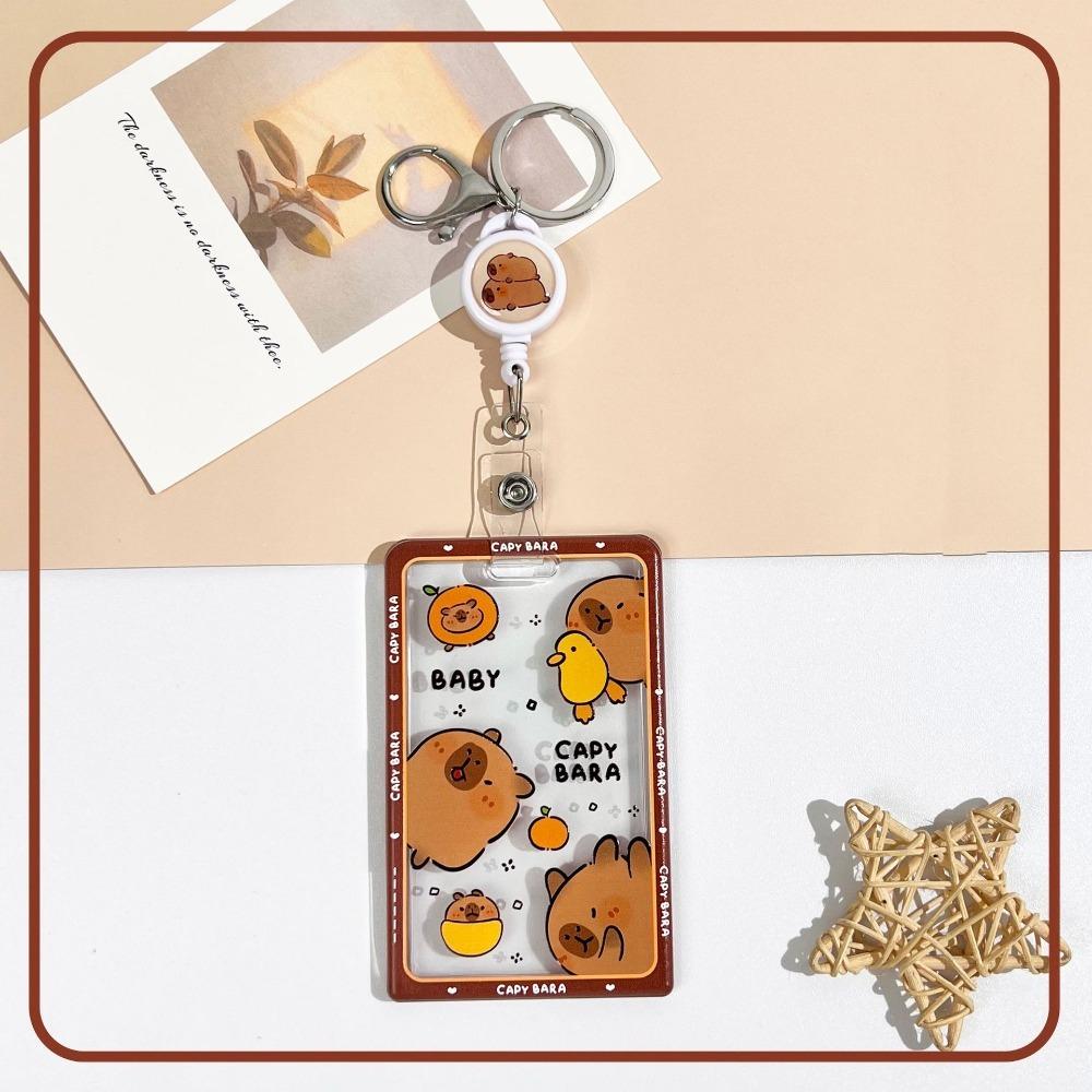 Kawaii Cartoon Capybara Photocard Holder with Lanyard Keychain Photo Protector Case Transparent Card Cover Photo Storage