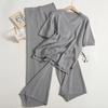 Cross-Border Fashion Knitted Two-Piece Set: Loose Slit Top with High-Waisted Draping Straight-Leg Pants