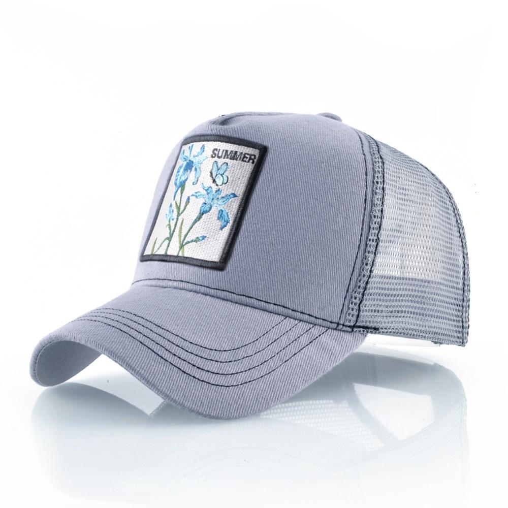 Snapback Hats For Men Women Summer Breathable Mesh Baseball Cap Outdoor Sun Flower Embroidery Hat