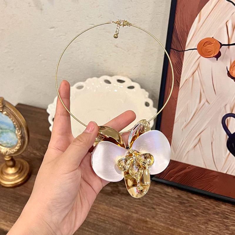 Tooxika Преувеличенная Личность Металлический Глянцевый Капля Масла Цветок Магнолии Колье Мода Темперамент Ключичная Цепочка