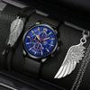3pcs/set 1pc Fashion Men's Calendar Business Stainless Steel Mesh Belt Quartz Wrist Watch & 1pc Bracelet & 1pc Necklace