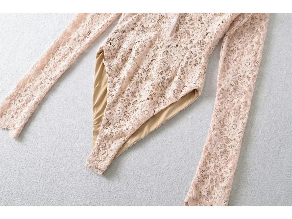 Европейский модный боди с кружевной отделкой и воротником-лацканами