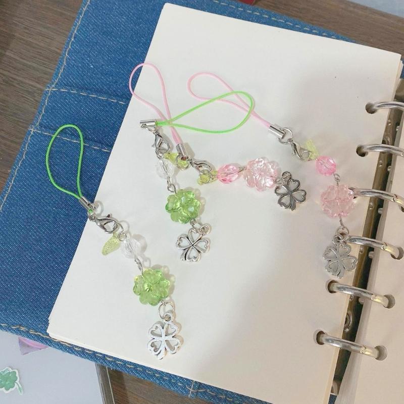Lucky Clovers Beaded Phone Charm Versatile Lucky Clovers Phone Chain Acrylic Alloy Bead Decors for Bags & Wallets