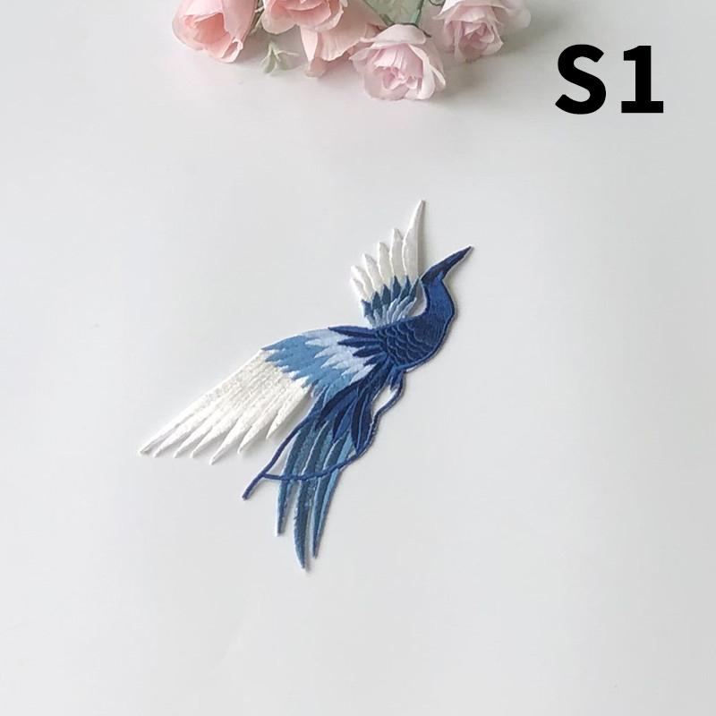 1 шт. Синяя вышивка Феникс Пришивные нашивки 3 размера Журавль Птица Вышитые нашивки для одежды Аппликация DIY Ремонт одежды Значок