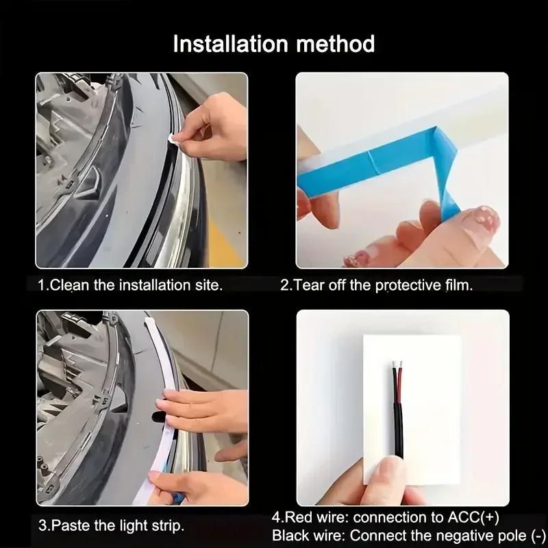 Светодиодная лента подсветки капота автомобиля Shine Starting Автомобильная декоративная подсветка капота двигателя 12 В Модифицированный автомобиль Дневной ходовой свет