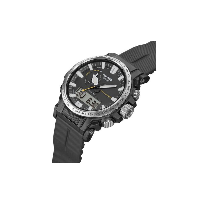 Casio Серия PRO TREK-Серия с дисковым двойным дисплеем Измерение температуры, давления и высоты Светодиодная подсветка Для активного отдыха и альпинизма Водонепроницаемый PRW-60Y-1AER