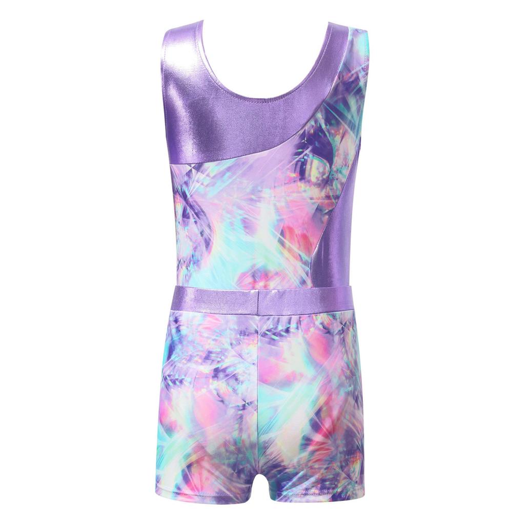 Kids Girls Gymnastics Yoga Dance Sport Sets Fancy Print Leotard and Shorts Dancewear Outfits