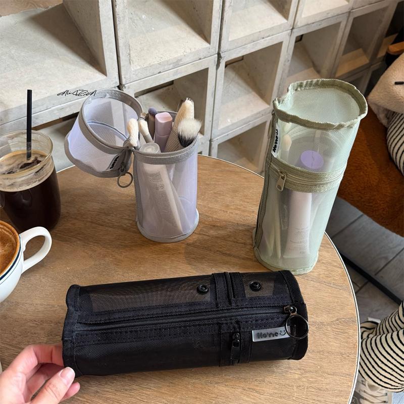 Портативная сетчатая сумка для хранения кистей для макияжа двойного назначения, большая вместимость, стоячий мешочек, удобный для путешествий, простой чехол-держатель для кистей