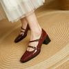 Fashion NEW Spring/Autumn Women Pumps Square Toe Chunky Heel Shoes Genuine Leather Shoes for Women Concise Buckle Strap Mary Janes Shoes