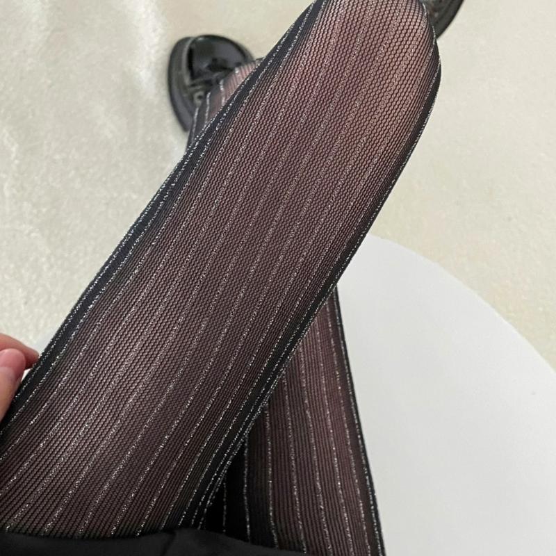 Women Thin Colored Stockings Shimmering Striped Sexy Semi Sheer Pantyhose Tights