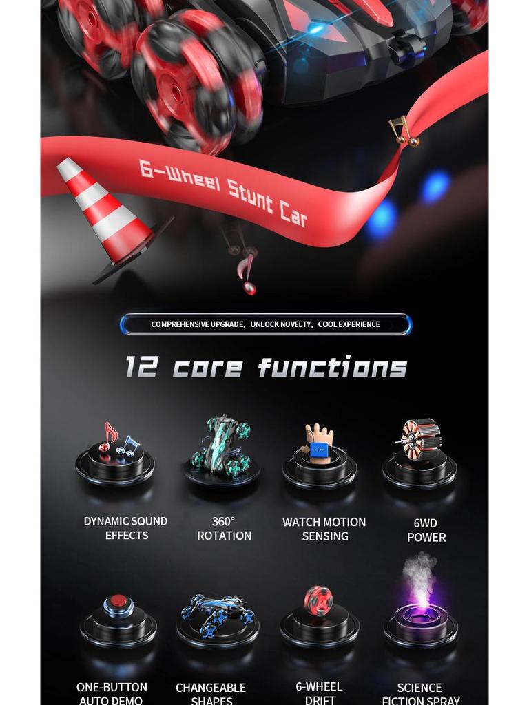 Трюковая машина с шестью ведущими колесами, дрифтом, дистанционным управлением, музыкальными и эффектами распыления – 2.4G внедорожный автомобиль для лазания, игрушка