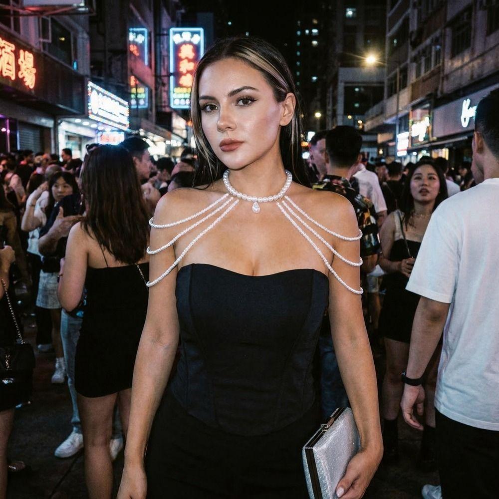 Multi Layer Imitation Pearl Shoulder Chain Gold Chain Shoulder Body Chain  Fashion Events