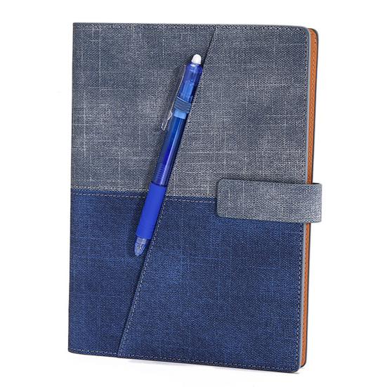 Reusable Notebook with Pen Holder Magnetic Button Faux Leather Cover Erasable Metal Binder Notepad Student Drawing Sketchbook School Office Supplies