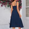 Women Dress Long Spaghetti Strap Square Sleeveless Dress Flowy A-Line Slit