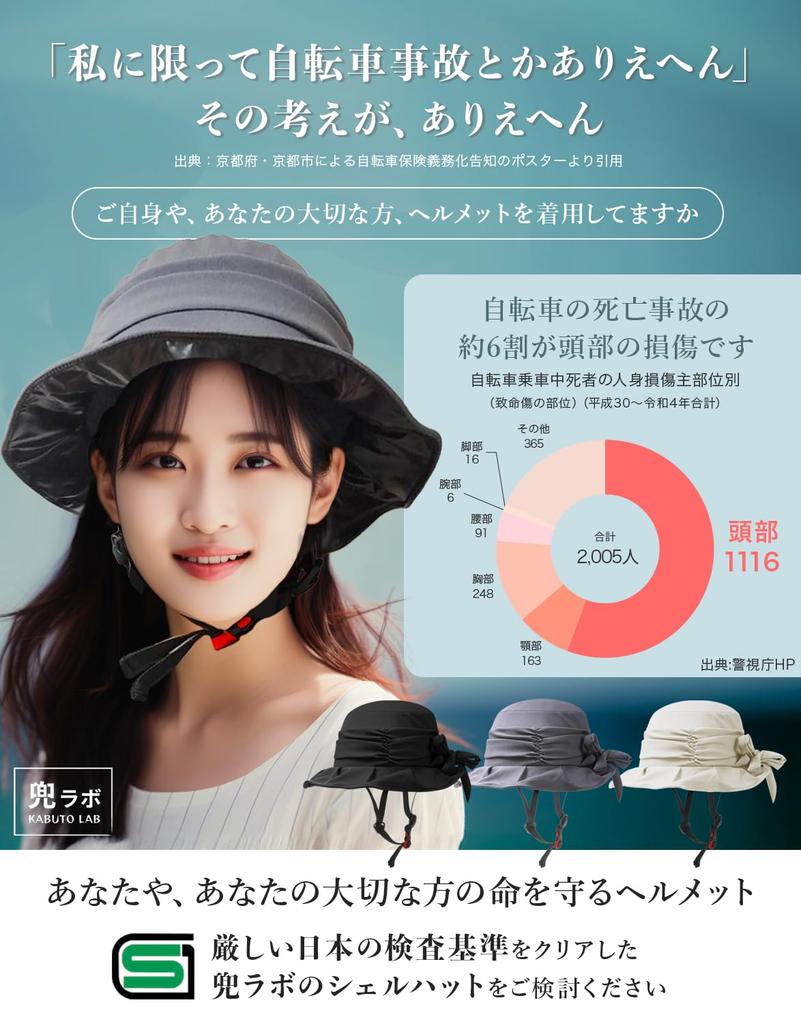 [Как видно по ТВ] Шлем-ракушка Kabuto Lab [Японские стандарты безопасности] (SG)] Шлем для велосипедов, женский, в стиле шляпы, размер: 54-57 (древесный уголь)