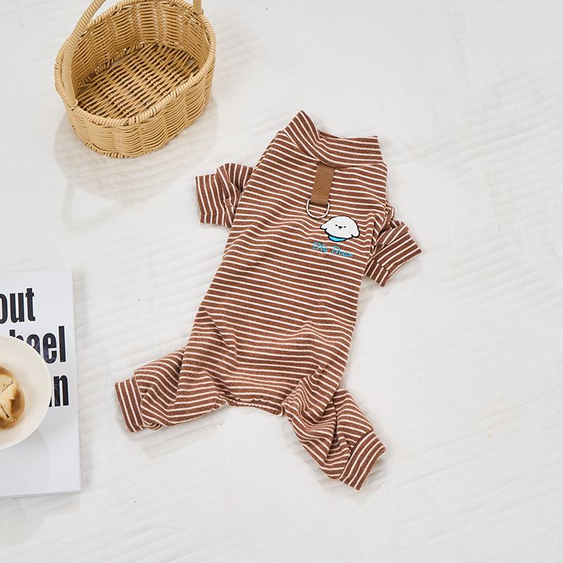 Striped Dog Clothes Fleece Dog Jumpsuit Autumn Winter Dog Coat Cat Clothing Cute Pet Costumes Chihuahua Undershirts Dog Pajamas