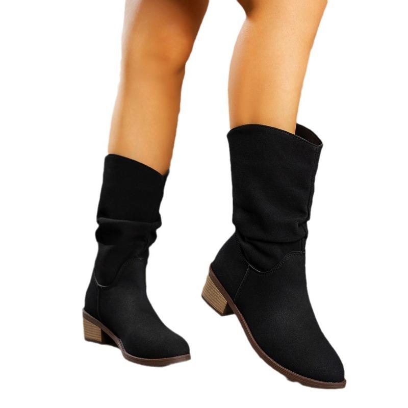 Suede Martin Boots Women's Autumn and Winter New Stacking Boots Large Size Coarse Heel Pointed Mid Boots