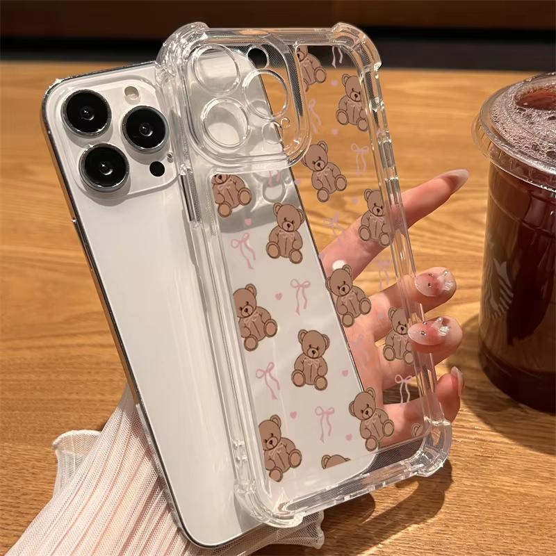 Милый Медвежонок Бантик Прозрачный Чехол Для Телефона Для iPhone 11 12 13 14 15 16 17 Pro Max 17 Air 7 8 Plus X XR XS Силиконовый Прозрачный Чехол