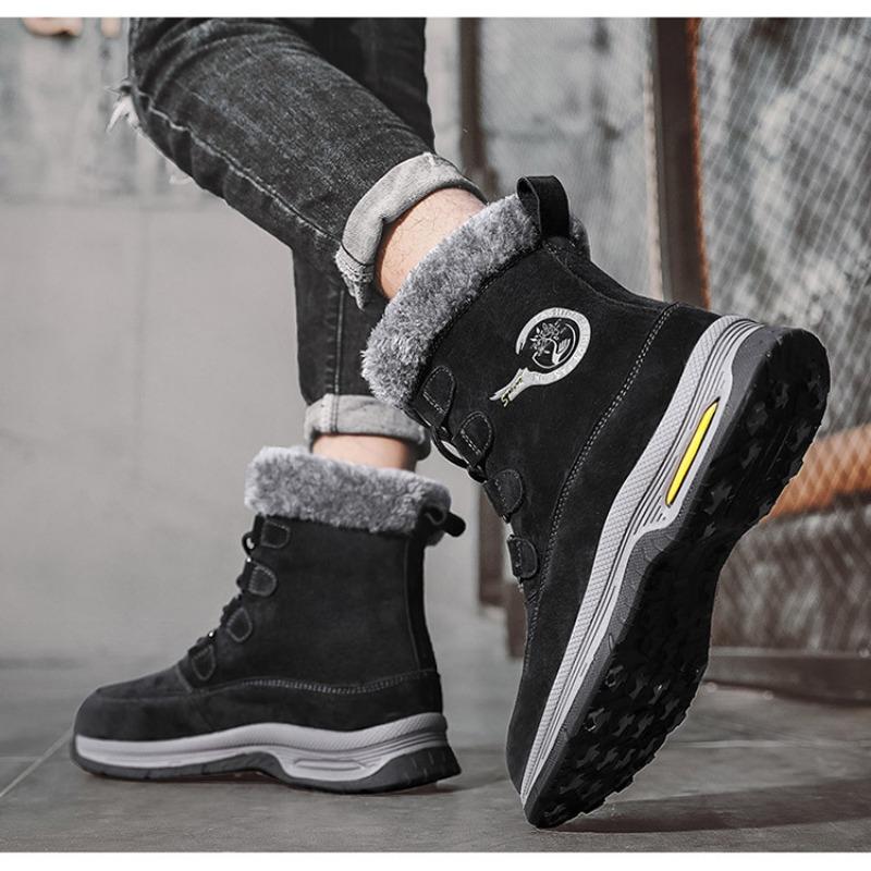 Men's Snow Boots with Plush Insulation, Warm and Thick Soles, Outdoor Men's Shoes, High Top Boots, Cotton Shoes
