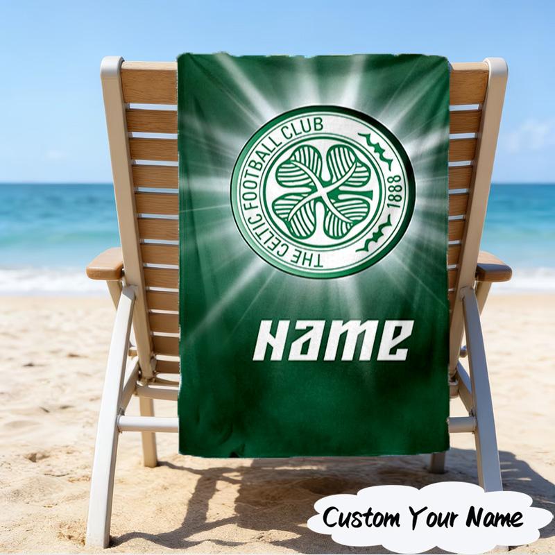 1PC Custom Name Beach Towel Celtic Football Crest Beach Towel, Suitable for Camping, Travel, Beach Accessories, Super Absorbent, Family Gift