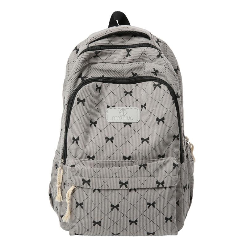Рюкзак Вельветовый Школьный Рюкзак С Принтом Бантов Легкий Вместительный Дорожный Рюкзак