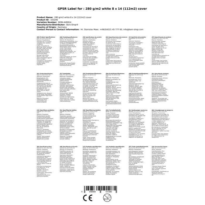 Bâche de protection, 280 g/m², étanche, résistante, blanche 8x14 (112m²)