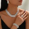 Jewelry Set Femininity Rhinestone Silver Plated Necklace Earrings Bracelet Ring Set Four-Piece Set