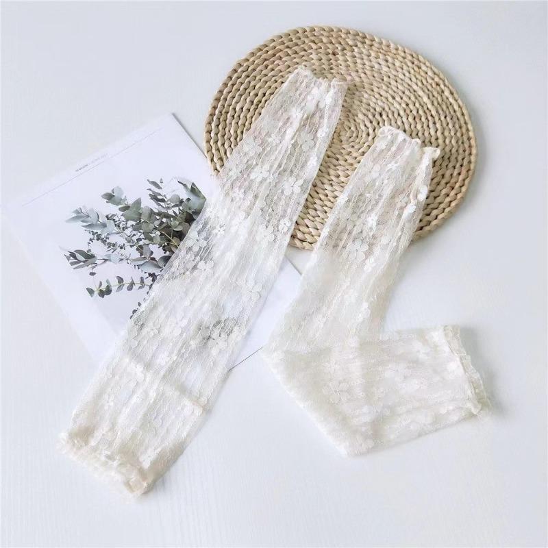 Long Lace Hollow-Out Fingerless Gloves Women Summer Anti-UV Sleeves Mesh Breathable Ice Silk Mittens Oversleeve Driving Cycling