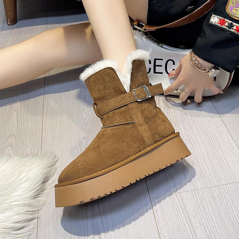 Women's Large Size Soft Sole Winter Warm Fur One Snow Boots Padded Lined Ankle Boots Anti-slip Hiking Casual Sports Cotton Boots