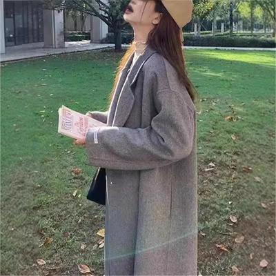 Корейский стиль Женское осенне-зимнее двухстороннее шерстяное пальто средней длины ручной работы из шерсти