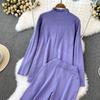Fashion Collar Loose Long-sleeved Irregular Knit Tops High Waist Thin Straight Pants Two-piece Set