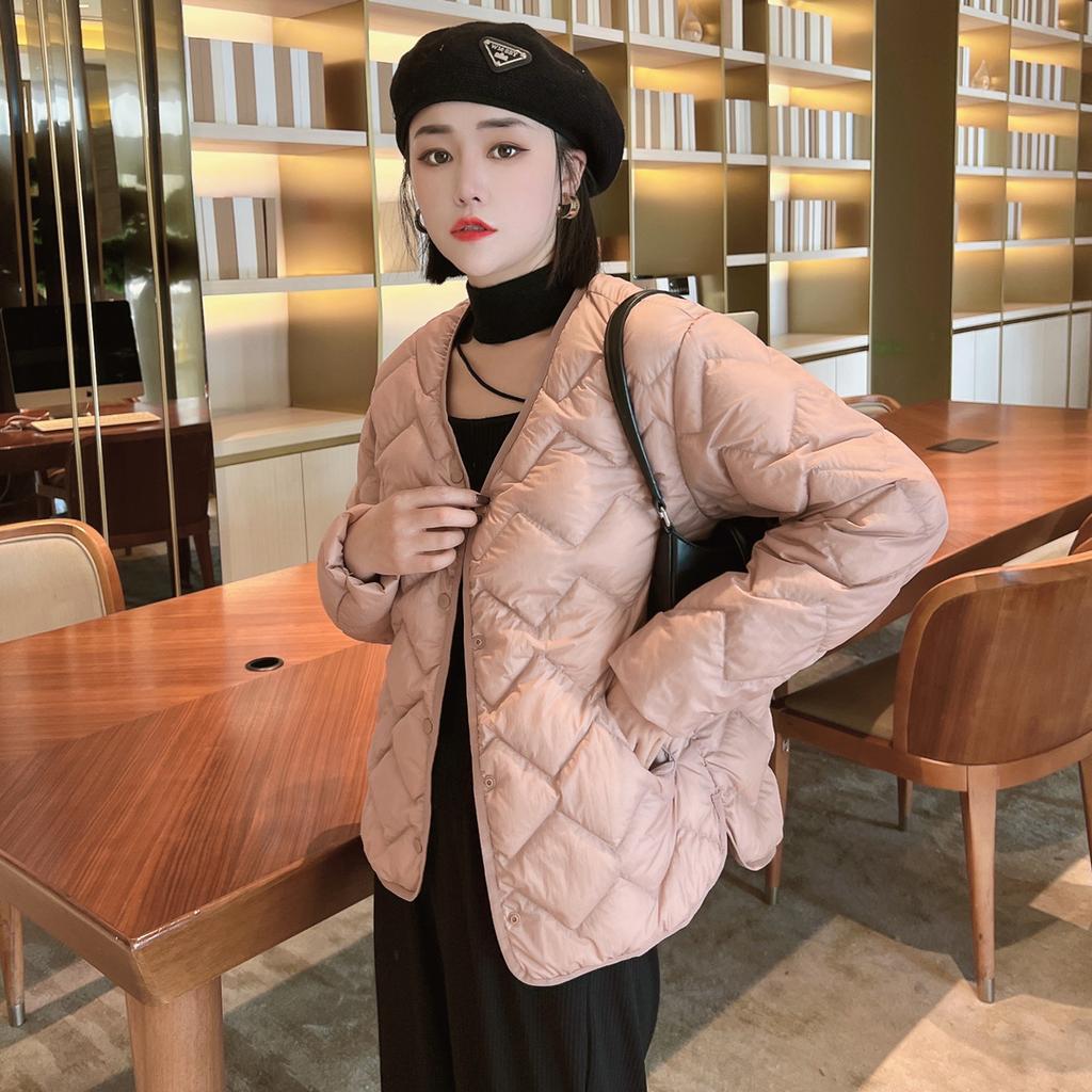 New casual jacket light down jacket women's short light collarless V-neck liner large size jacket