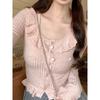 Новый вязаный кардиган Kawaii Lolita для женщин, японский сладкий кружевной свитер, пальто, женский повседневный корейский шик, тонкий, элегантный трикотажный топ