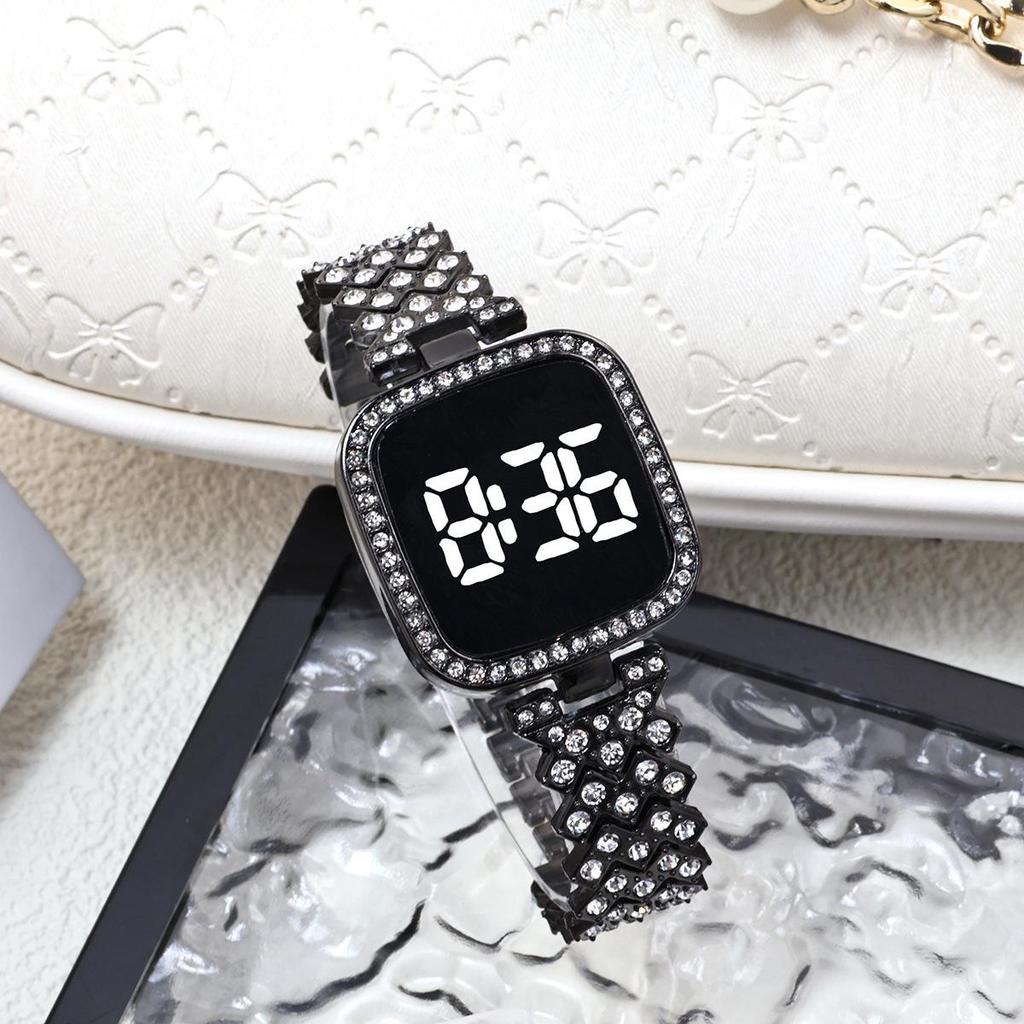 Свежие квадратные женские светодиодные сенсорные часы с бриллиантами