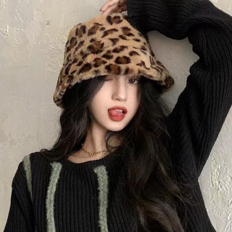 Ретро Леопардовая плюшевая панама осень-зима женская универсальная теплая плюшевая шапка
