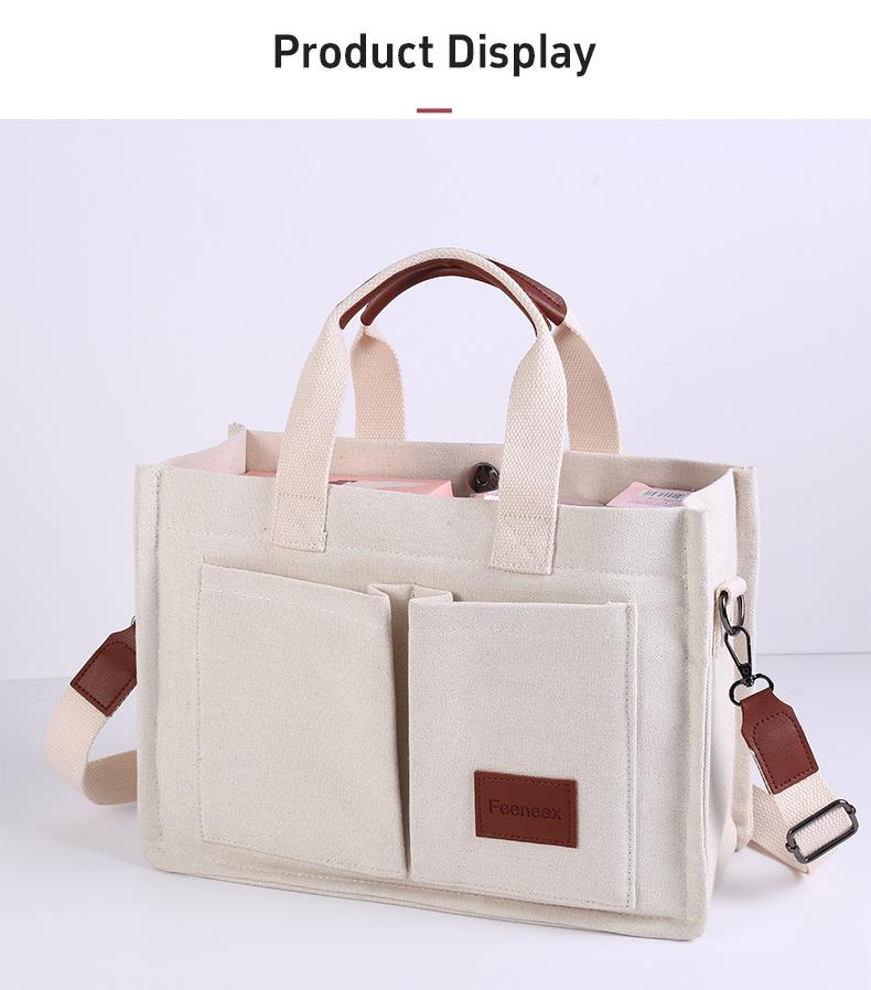 Женская ретро холщовая сумка - Большая вместимость, многослойная, на плечо и через плечо