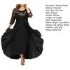 Fall Spring Women Dress See-through Hollow Out Lace Flower Embroidery Three Quarter Sleeve Double Layers Roud Neck Big Swing Plus Size High