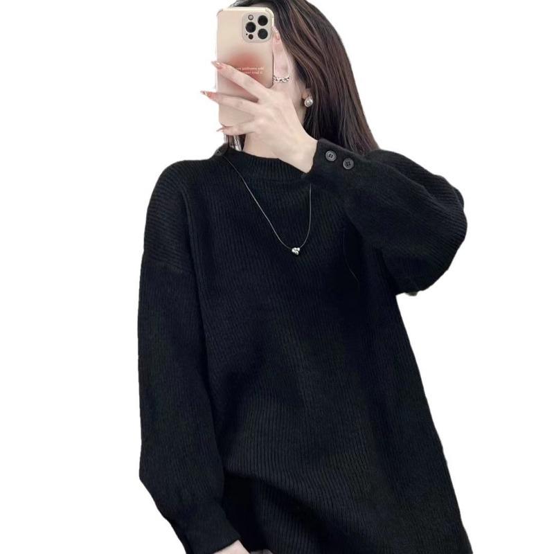 Свободный трикотажный пуловер с утолщенными манжетами в стиле ленивого ветра для женской осени и зимы, средней и длинной длины, для женщин