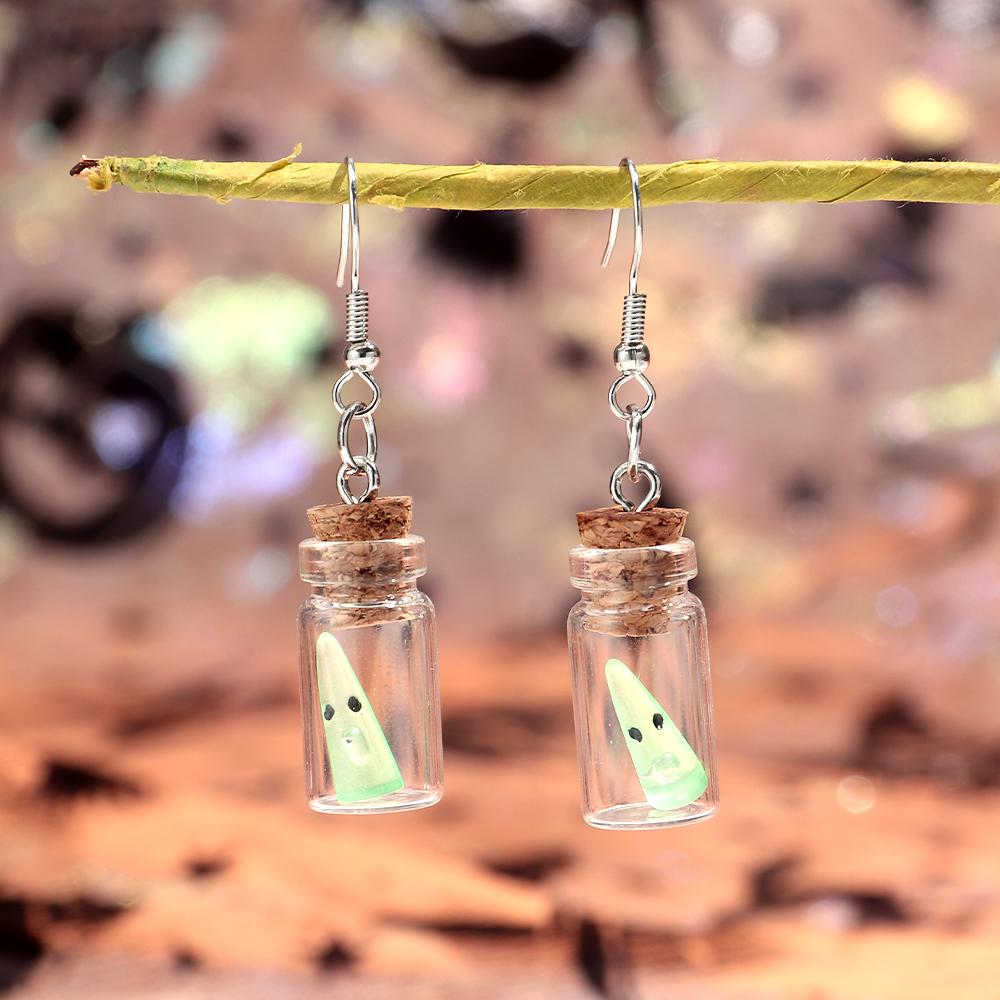 Halloween Ghost Drifting Bottle Acrylic Earrrings for Women Glow in the Dark Spooky Drop Earring Necklace Party Jewelry Gifts