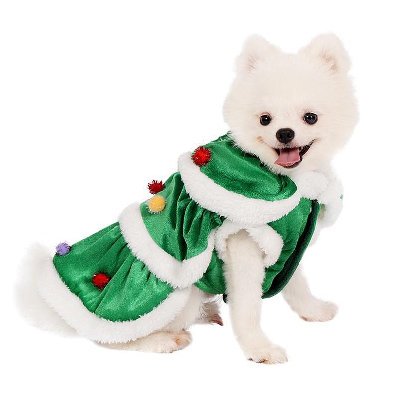 Festive Christmas Tree Hooded Cape Costume Dogs Cats Winter Pet Outfit Plush Cozy Dog Cat Apparel